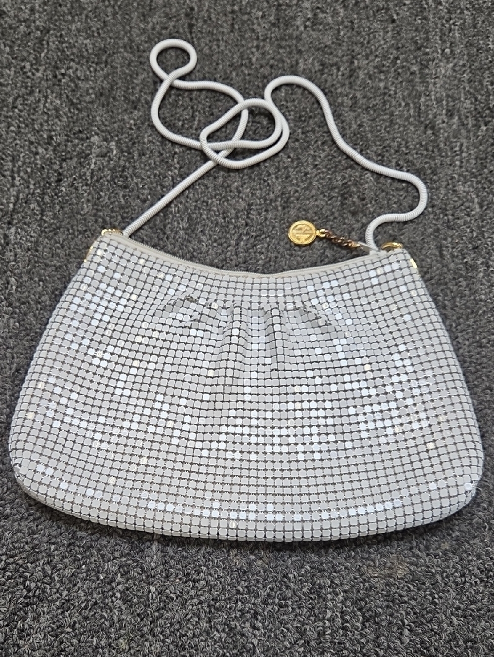 La Regale Silver-White Metal Mesh Crossbody Bag - Picture 1 of 10
